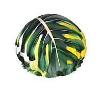 Tropical Banana Palm Leaves Reusable Shower Cap,Double Layer Water Shower Non Wetting Hair Cap,Large Size For All Hair Lengths