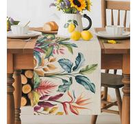 Tropical Banana Palm Leaves Table Runner 72 Inches Long, Boho Colorful Leaf on Linen Washable Table Runners Heat-Insulation Kitchen Dining Table Decorations for Home Party Decor 13x72in