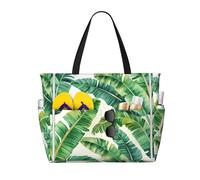 Tropical Banana Palm Leavesprint Large Capacity Beach Travel Bag,With Zipper And Pockets For Travel Vacation Gym