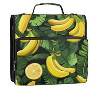 Tropical Bananas Leaves 3 Ring Zipper Binder with Handle Shoulder Strap, 500 Sheet Capacity Multi-Pocket Storage Organizer Bag for School Office