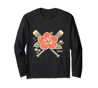 Tropical Baseball Hibiscus Flower Sunset Palm Island Beach Long Sleeve T-Shirt