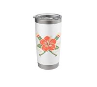 Tropical Baseball Hibiscus Flower Sunset Palm Island Beach Stainless Steel Insulated Tumbler