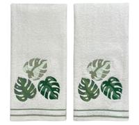 Tropical Bath Towels 100% Cotton White Embroidered Palm Leaves Design 40.6 x 63.5 cm (16 x 25 Inches) Bathroom Kitchen Decor 2 Piece