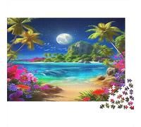 Tropical Beach 1000 Piece Jigsaw Puzzle Paper for Adults Moonlight View Puzzle Game for Family Relaxation Home Decoration 52x38cm/1000pcs