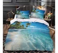 Tropical beach 3D Printed Duvet Cover Set 3pcs Microfibre Lightweight Concealed Paradise island scene Duvet Insert Cover 2 Pillowcases Skin-Friendly Home Decor Kids & Girls Super king（260x220cm）