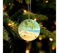 Tropical Beach Acrylic Christmas Ornaments - Circular Christmas Tree Decorations Ornament, Winter Holiday Keepsake Pendant for Fireplace, Mantel, Wreath Holiday Party Decor