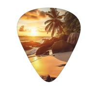 Tropical Beach At Sunset 12 Pcs Guitar Picks, 0.46mm/0.71mm/0.96mm Thickness, Guitar Plectrum With Storage Case For Acoustic-Electric Guitar Ukulele Bass