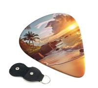 Tropical Beach At Sunset 6 Pack Guitar Picks With Holder, Personalized Guitar Plectrums Non-Slip Portable Ukulele Bass Picks 0.46mm For Acoustic Guitar Lovers Gifts