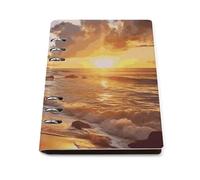 Tropical Beach at Sunset A5 Loose Leaf Notebook, Premium PU Leather Refillable 6-Ring Binder Journal, Durable Cover Lined Paper Lay Flat Design for Writing Journaling and Organization