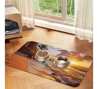 Tropical Beach at Sunset Dog Food Mat, Absorbent Pet Feeding Mat for Food and Water Bowls Non-Slip Placement Pad for Floors Waterproof Quick Dry Water Dispenser Mat for Dogs Puppy Cats 12x18 Inch