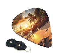 Tropical Beach At Sunset Guitar Plectrums, 6 Guitar Plectrums, Double Sided Printing, For Acoustic Guitar, Bass, Ukulele, Electric Guitar (0.46 Mm 0.71 Mm 0.96 Mm)