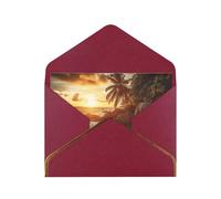 Tropical Beach At Sunset Luxury Pearl Paper Greeting Card With Gold Border, Blank Inside, With Envelope - Birthday, Wedding, Christmas, Valentine