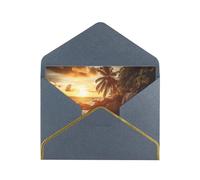 Tropical Beach At Sunset Luxury Pearl Paper Greeting Card With Gold Border, Blank Inside, With Envelope - Birthday, Wedding, Christmas, Valentine