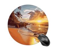 Tropical Beach at Sunset Round Mouse Pad 7.8 Inch Portable Non-Slip Rubber Base Office Mouse Mat Waterproof Durable Smooth Surface Computer Mousepad for Laptop Desktop