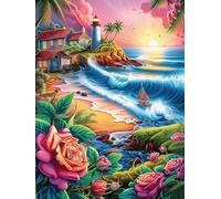 Tropical Beach at Sunset with Flowers 300 Piece Jigsaw Puzzle for Adults Teens Animal Plant Jigsaw After Work Leisure Brainteasing Puzzle for Colleagues Stress Buster 300 PCS