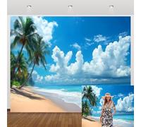 Tropical Beach Backdrop 10x8ft Blue Sky Seaside Scenery Palm Coastal Ocean Cloud Background for Summer Vacation Party Wedding Birthday Party Decorations Banner Photo Booth Studio Prop