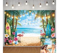 Tropical Beach Backdrop Flamingo Surfboard Palm Tree Photography Background, Summer Hawaiian Beach Party Decorations photo booth props (7x5FT)