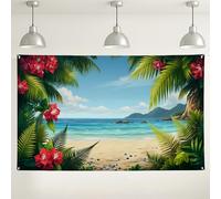 Tropical Beach Backdrop, Floral Jungle Party Decorations, Colorful Summer Photography Background for Events, Outdoor/Indoor Beach Theme Supplies 71x43 Inch
