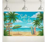 Tropical Beach Backdrop, Summer Aesthetic Colorful Surfboard Decorations, Ocean Blue Photography Background for Party Events and Celebrations 71x43 Inch