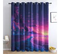 Tropical Beach Bedroom Curtains Blackout - Neon Sunset Coastal Palm Tree Living Room Curtains 46x54 Eyelet - Soft Thermal Insulated Patterned Drapes for Windows - 2 Panels