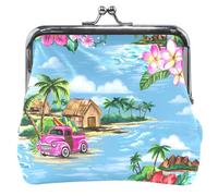 Tropical Beach Blue Leather Coin Purse Women Cute Buckle Kiss Lock Money Change Pouch Girls, Tropical Beach Blue, Classic