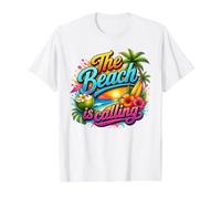 Tropical Beach Calling Summer Vacation Sunset Surf Value Graphic T-Shirt, Men, White, L