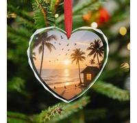 Tropical Beach Christmas Ornaments - Xmas Heart Hanging Ornaments for Christmas Tree Decorations, Farmhouse Rustic Holiday Home Decor and Gift Party Tags (3.5 Inch)