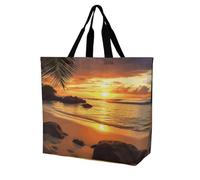 Tropical Beach Coastal Sunset Large Grocery Tote Bag Women Fashion Handbag Duty Reusable Shoulder Bag for Travel Vacation Shopping Beach Bags