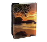 Tropical Beach Coastal Sunset Passport Holder for Travel,RFID Passport Cover Wallet PU Leather Passport Card Holder Case Cute Passport Protector for Women Men