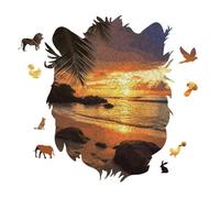 Tropical Beach Coastal Sunset Personalized Jigsaw Puzzles, 141 Pcs Wooden Jigsaw Puzzle Tiger Head Shape Puzzle Gift