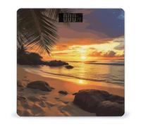 Tropical Beach Coastal Sunset Scale for Body Weight Highly Accurate Anti-Slip Digital Scale LCD Display Bathroom Scales Sturdy Tempered Glass Smart Scales Rounded Corners Design