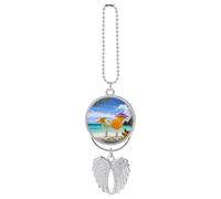 Tropical Beach Drink Hanging Car Charm with Angel Wings Metal Rear View Mirror Pendant Car Interior Decorative Accessories Decor Ornament Memorial Gifts for Women Men