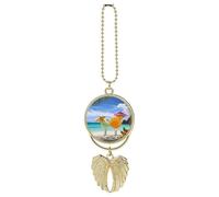 Tropical Beach Drink Hanging Car Charm with Angel Wings Metal Rear View Mirror Pendant Car Interior Decorative Accessories Decor Ornament Memorial Gifts for Women Men