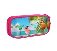 Tropical Beach Drink Large Capacity Double Layer Pencil Case,Customizable Full Print Polyester Fabric Organizer-School, Office, Travel Makeup Pouch