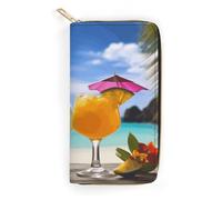 Tropical Beach Drink Leather Wallet, Bifold Stylish Wallets, Credit Card Holder for Passport Covers, Purse Passport Bag for Men Women