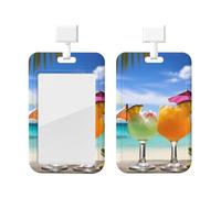 Tropical Beach Drink Printed Card Badge Holder Id Badge Card Holder Badge Holders with Lanyards for Offices Staff Access Card Metro Card