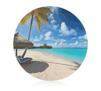 Tropical Beach Glass Cutting Board 7.9 Inch Round Food Chopping Block Personalized Scratch Resistant Decorative Chopping Board for Kitchen
