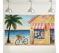 Tropical Beach House Backdrop, Vintage Coastal Scene Decor, Ocean Blue Wall Background for Photo Booth Party Supplies, Summer Vacation Theme 71x43 Inch