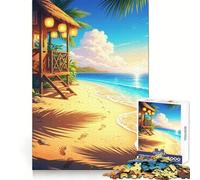 Tropical Beach Hut at Sunset, Chibi Style 1000 Piece Jigsaws for Adults Puzzle Cognitive Workout Mind Soothing Fun No Rough Edges Best Gift (38x26cm)