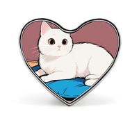 Tropical Beach Lapel Pin Fashion Brooch Pin Cute Button Badges Heart Shape Button Pins Enamel Pins Metal Pinback for Hat Shirt Clothing Bags Decoration, White Cat, Love form