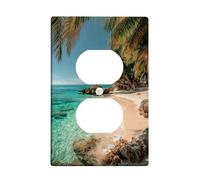 Tropical Beach Light Switch Cover Plates/Outlet Covers, Aqua Blue Ocean Scene for Wall Accents, Thermoplastic Wall Plates, Standard Size Single Duplex Outlet