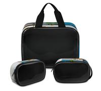 Tropical Beach Makeup Bag for Women Men, Tropical Palm Trees Translucent Cosmetic Bag Wash Pouch Shower Bag 3 Pcs Travel Toiletry Toiletries Cosmetic Organizer