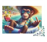 Tropical Beach Monkey 1000 Piece Jigsaw Puzzle Paper for Adults Summer Vacation Scene Puzzle Game for Family Focus Recreational Home Gift 38x26cm/1000pcs
