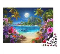Tropical Beach Moonlight 1000 Piece Jigsaw Puzzles Moonlit Beach Island View for Adult Educational Game Beautiful Decoration Challenge High Difficulty Birthday Gifts 38x26cm/1000pcs