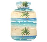 Tropical Beach Ocean Clouds Hot Water Bottles with Soft Cover Hand Feet Warmer Hot Water Bag for Menstrual Cramps