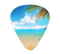 Tropical beach palm theme Print Guitar Picks 12-Pack - Assorted Thickness Picks (0.46 mm, 0.71 mm, 0.96 mm) with Storage Box & Assorted Unique Design for Acoustic, Electric, Bass, and Ukulele Players