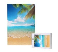 Tropical beach palm theme Printed Jigsaw Puzzle with Storage Box, Wooden Puzzle for Adults and Kids, 1000 Pieces Family Fun Decorative Game