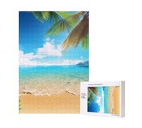 Tropical beach palm theme Printed Jigsaw Puzzle with Storage Box, Wooden Puzzle for Adults and Kids, 300 Pieces Family Fun Decorative Game