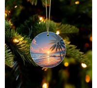 Tropical Beach Palm Tree Acrylic Christmas Ornaments - Circular Christmas Tree Decorations Ornament, Winter Holiday Keepsake Pendant for Fireplace, Mantel, Wreath Holiday Party Decor