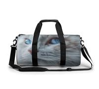 Tropical Beach Palm Tree Gym Bag Small Travel Duffle Bag with Compartment Carry On Weekender Bag for Women Men, Blue Eyes Cat, 17.7in/9in/9in